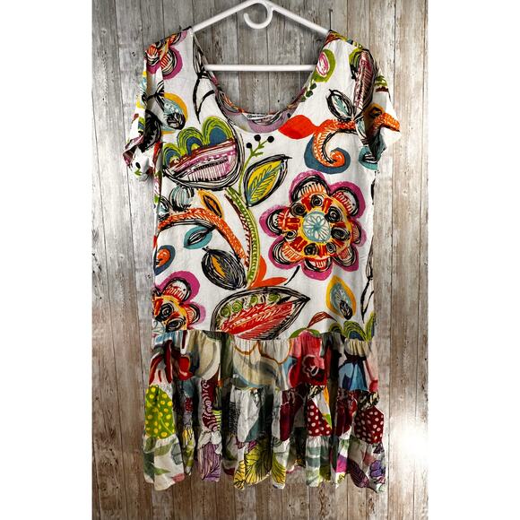 Jams World Dress Womens Sz Large Orange Yellow Abstract Floral Vacation Tropical - Picture 1 of 8